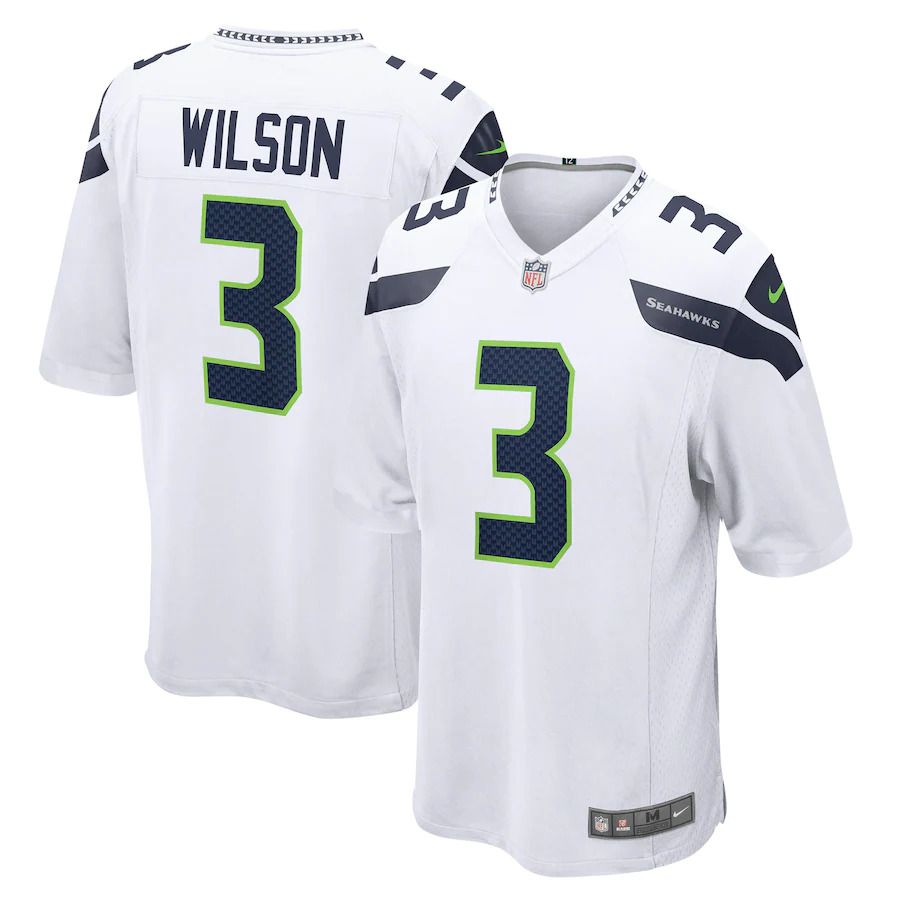 Men Seattle Seahawks #3 Russell Wilson Nike White Away Game NFL Jersey